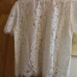 WOMEN'S BLOUSE TOP by SUGANR + LIPS   ~IVORY LACE~  Short Sleeves ~ Large ~ NWT